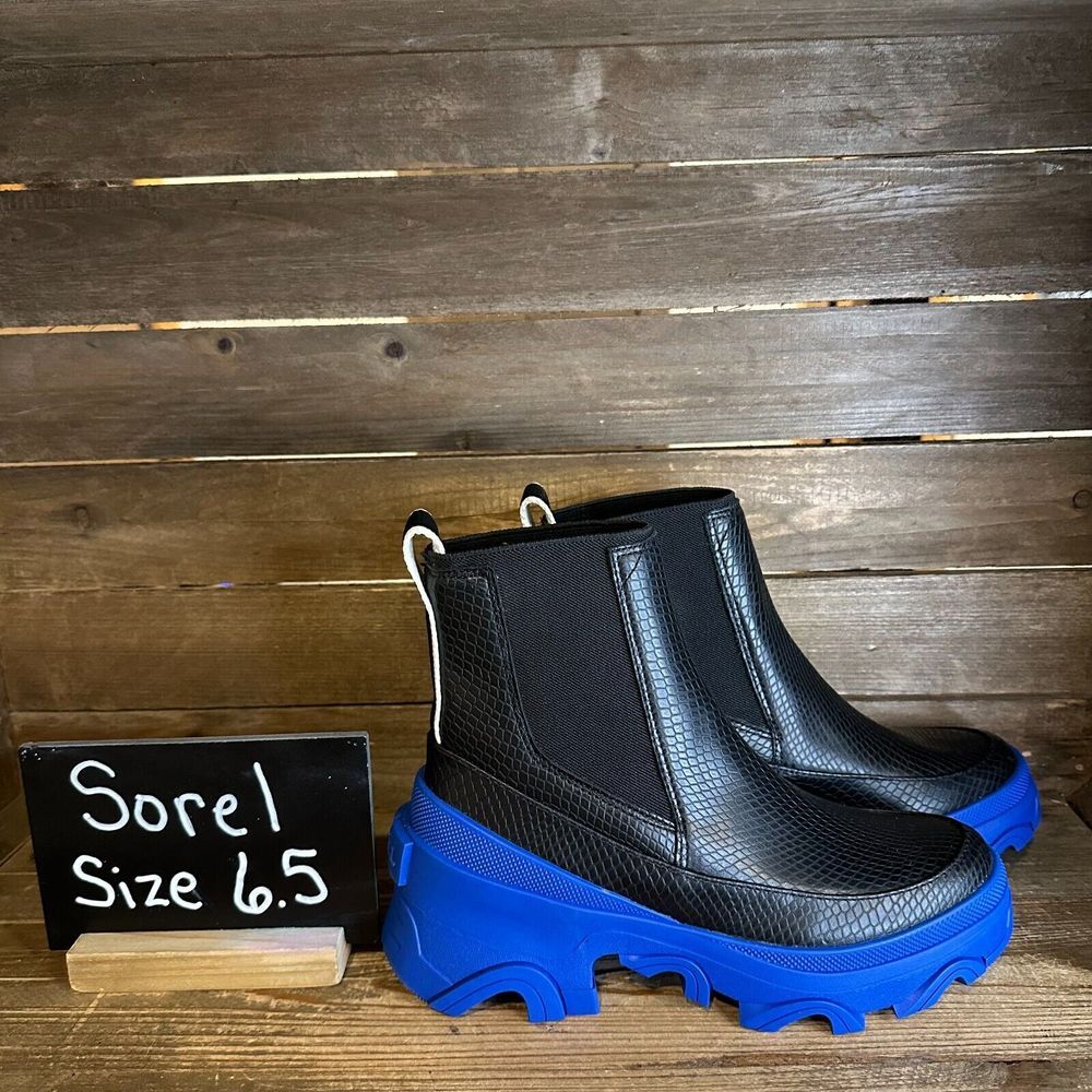 New Women Sorel Brex Chelsea Black Leather Mid Waterproof Ankle Boots Size 6.5 M - Picture 1 of 6